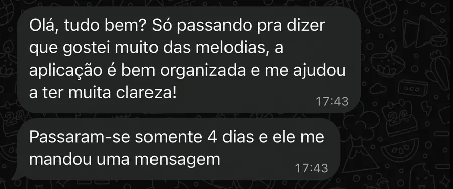 Mensagem de depoimento enviada por Jade Martins