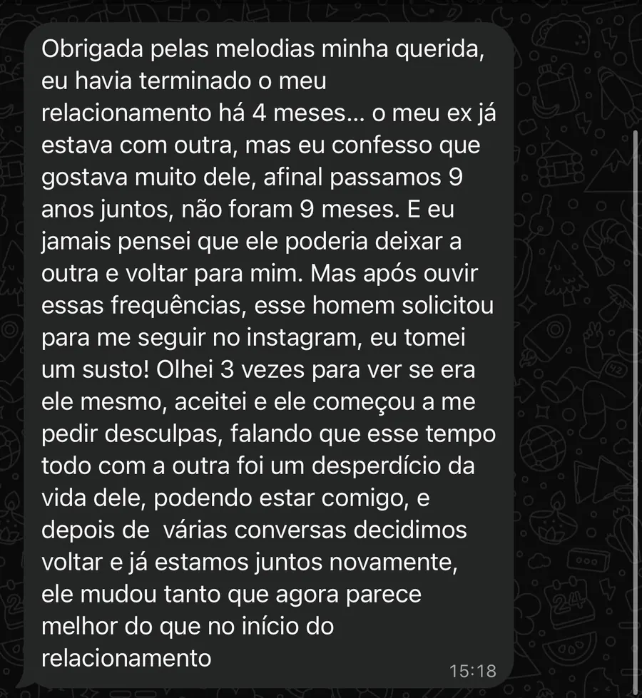 Mensagem de depoimento enviada por Dora Oliveira